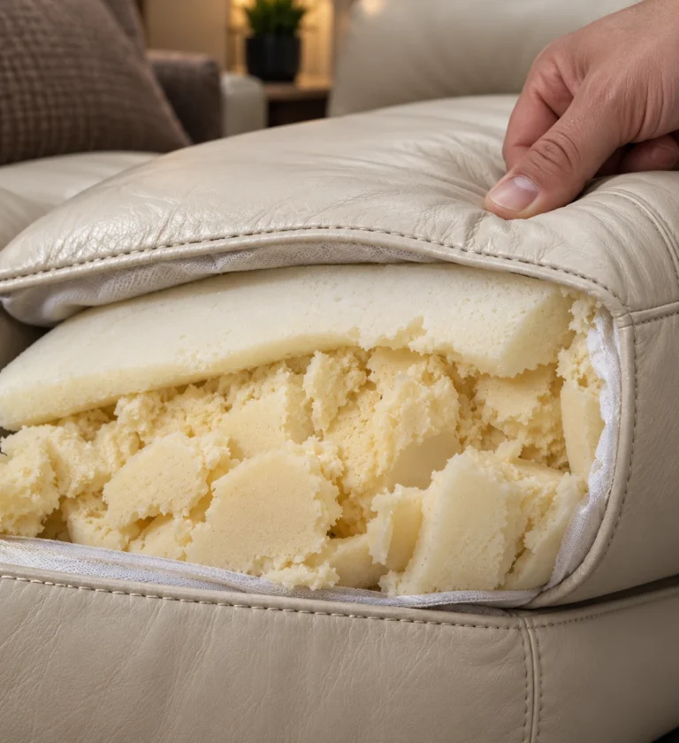 Leather seat cushion with powdered foam