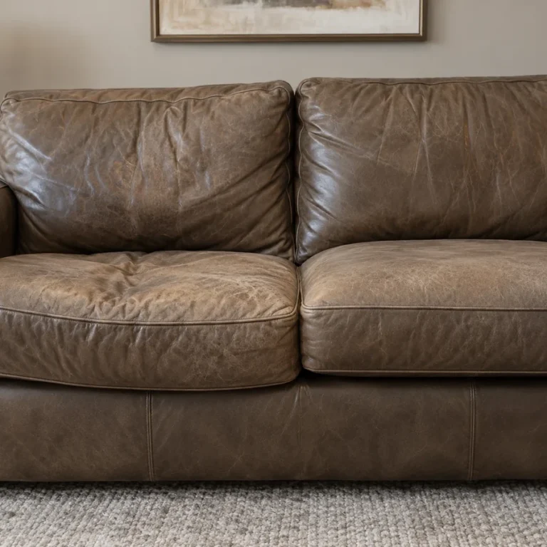 Sofa cushion showing wear: uneven seat line