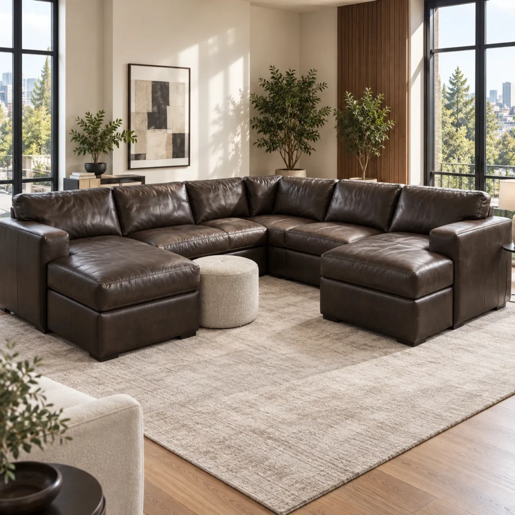 U-shaped leather sectional