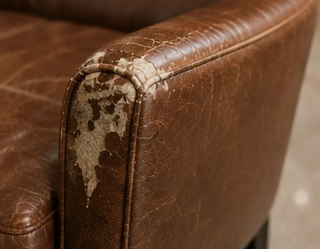 Bonded leather peeling away from the arm of a sofa