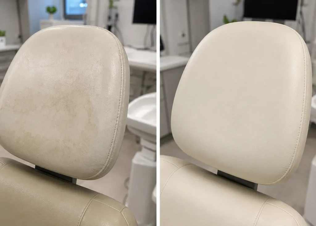 Discolored backs on a dental patient chair