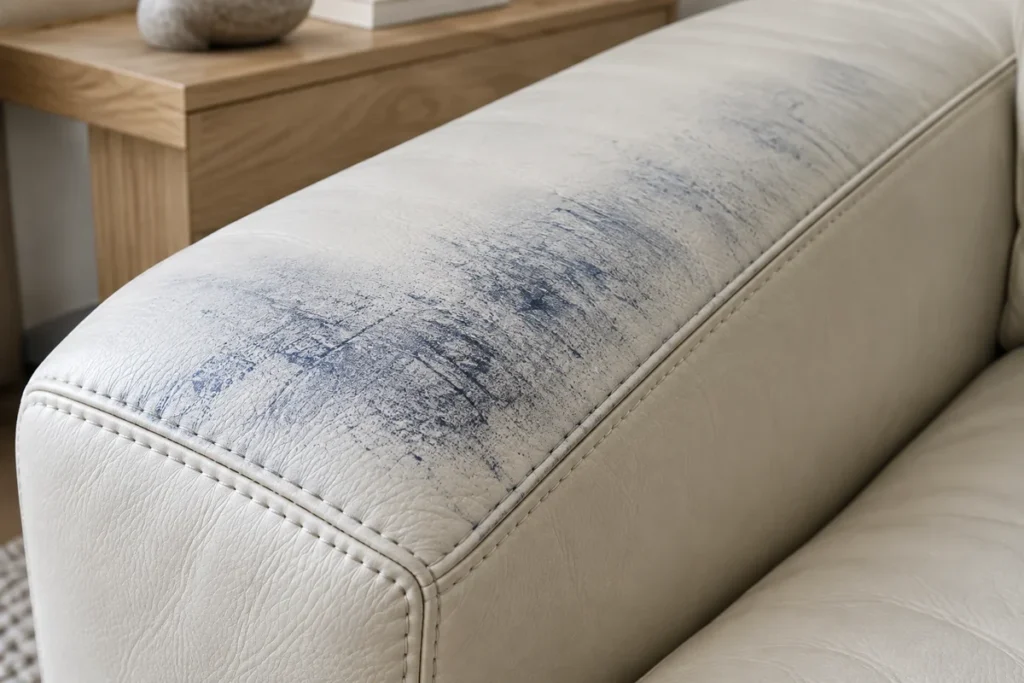 Transferred dye on leather, arms