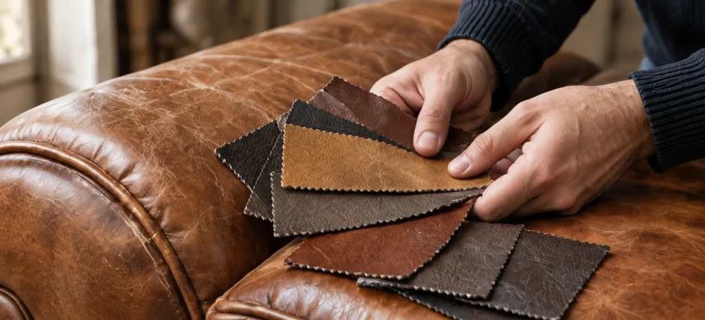A set of leather color swatches