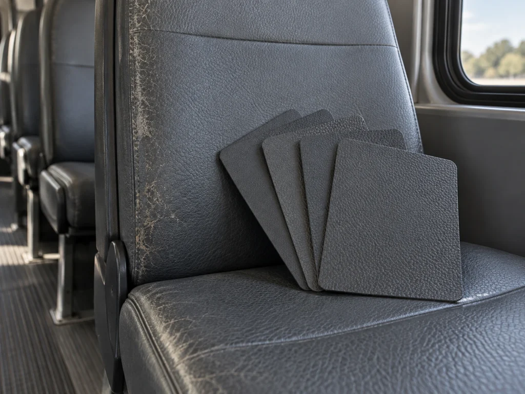 Vinyl samples laid on a seat
