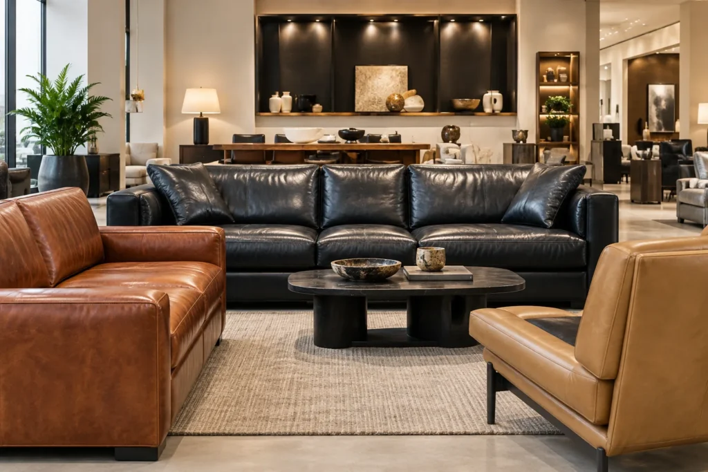 Leather sofas in a showroom