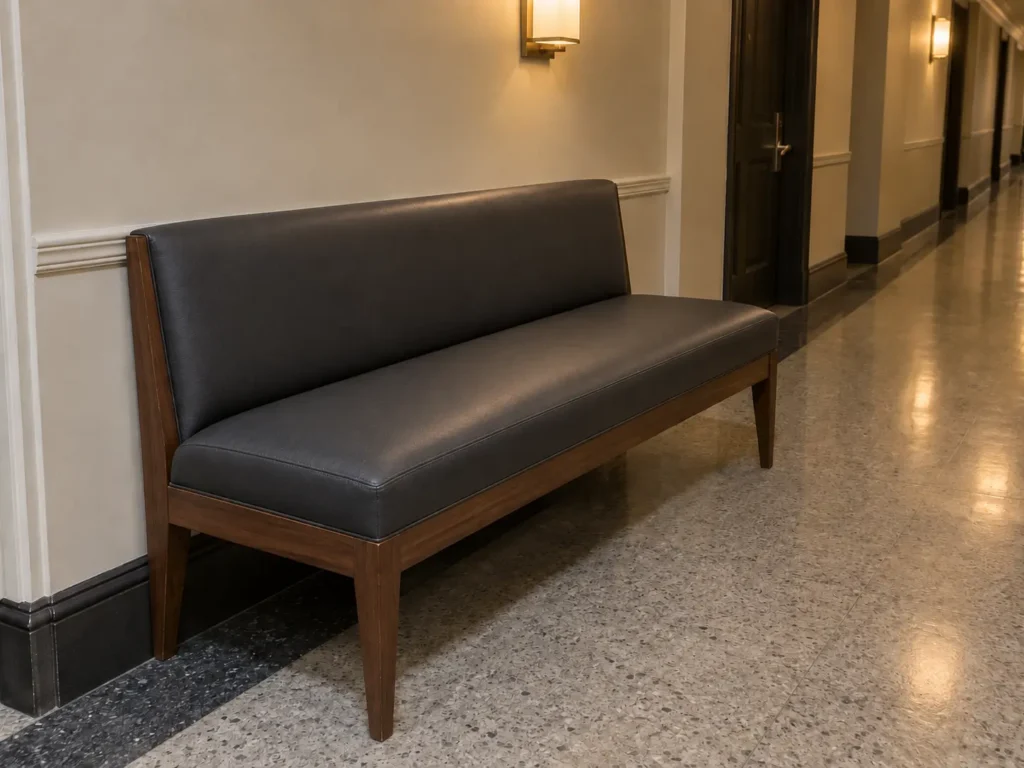 Same corridor bench with a fresh charcoal cover