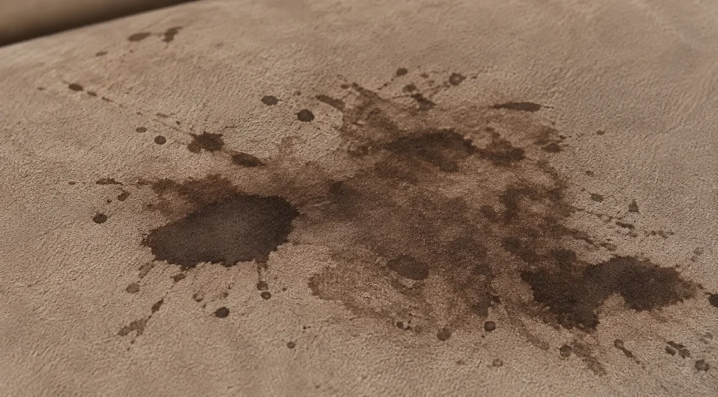 Upholstered bed showing stains