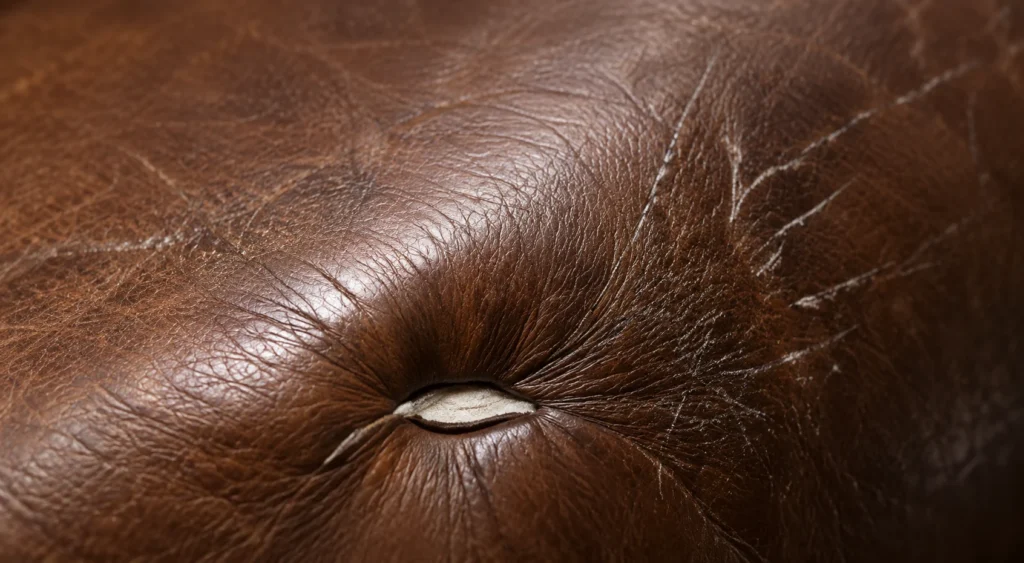 Upholstered bed showing tufting cracks