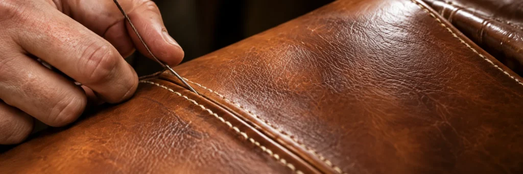 Hand stitching for leather chair repair