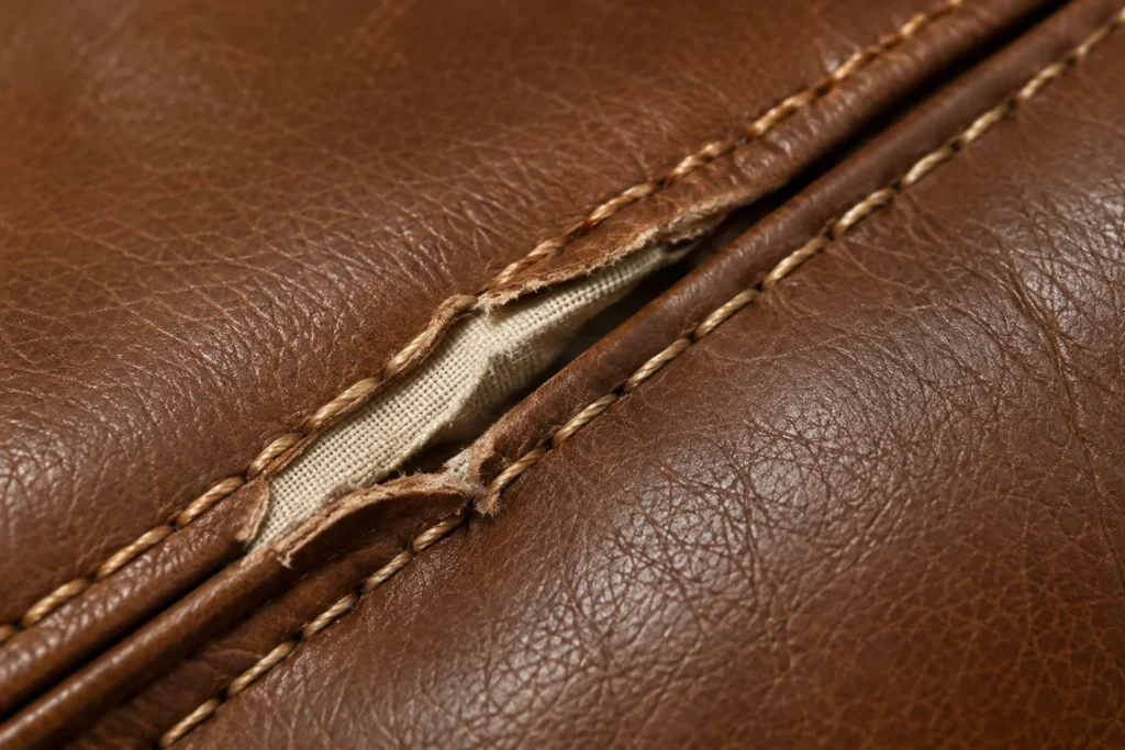 Seam tears on a leather chair