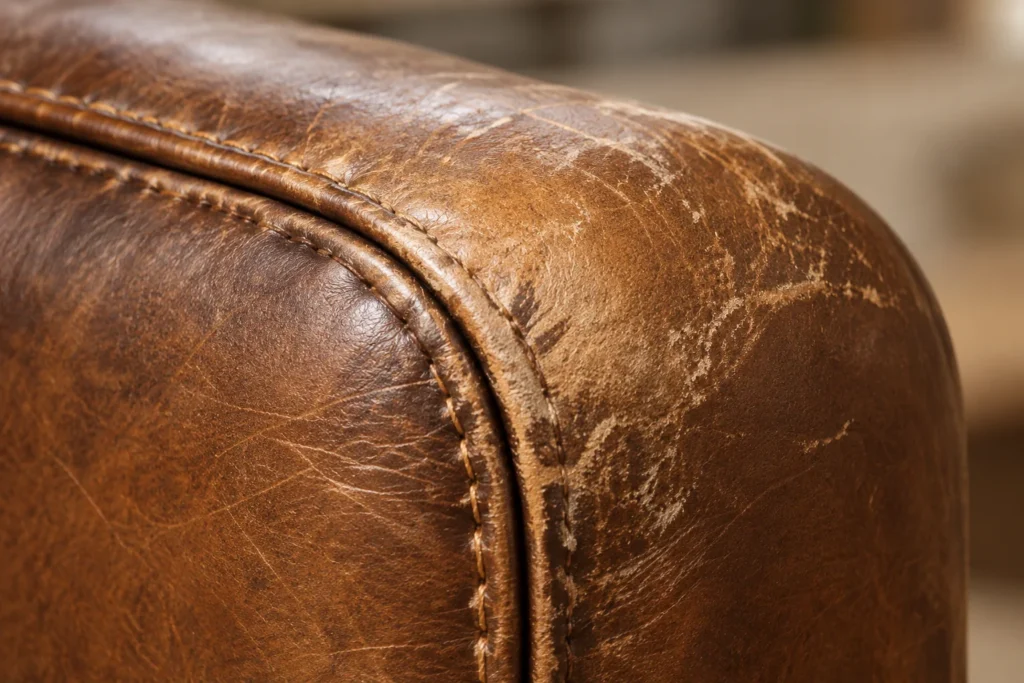 Rolled arms on a leather chair