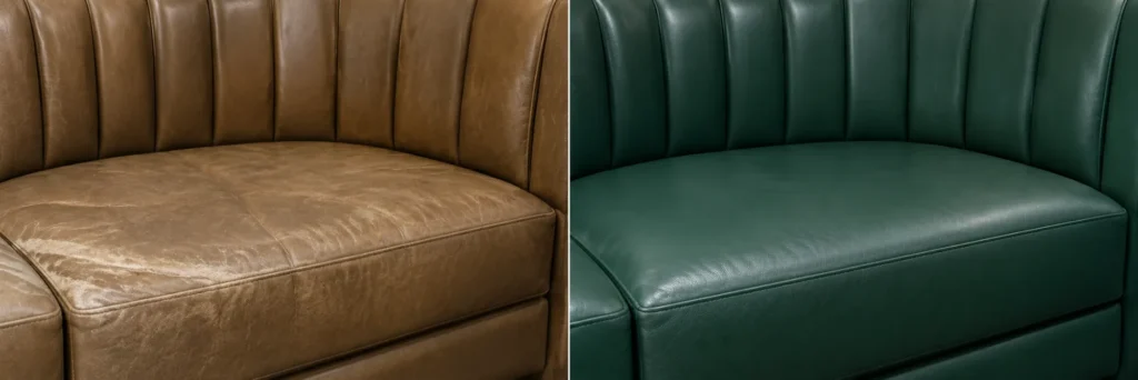 A banquette recolored from tan to green