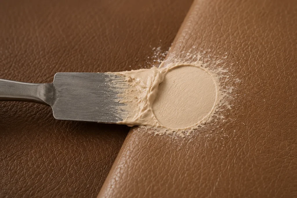 Leather surface being cleaned before recoloring