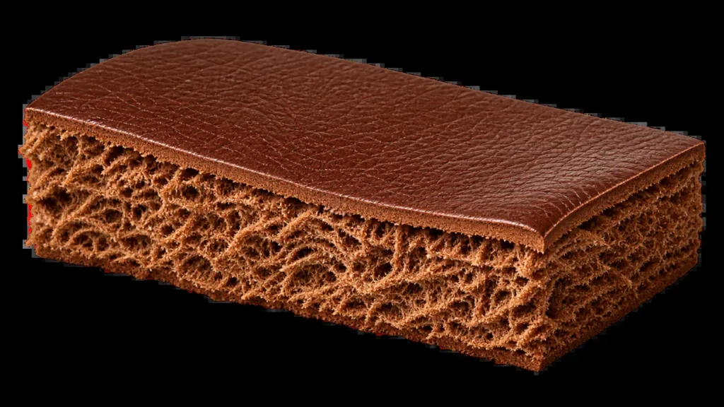 Cross-section of leather showing grain and fibers