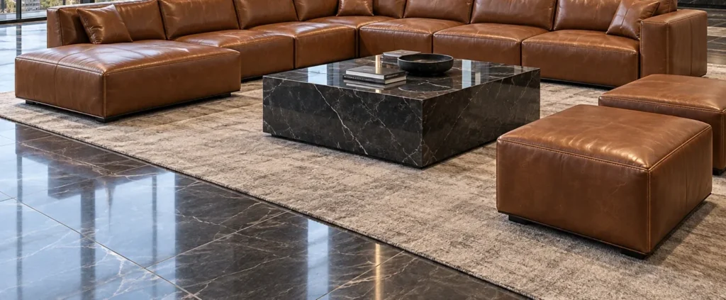 Leather modular sectional in an office lobby