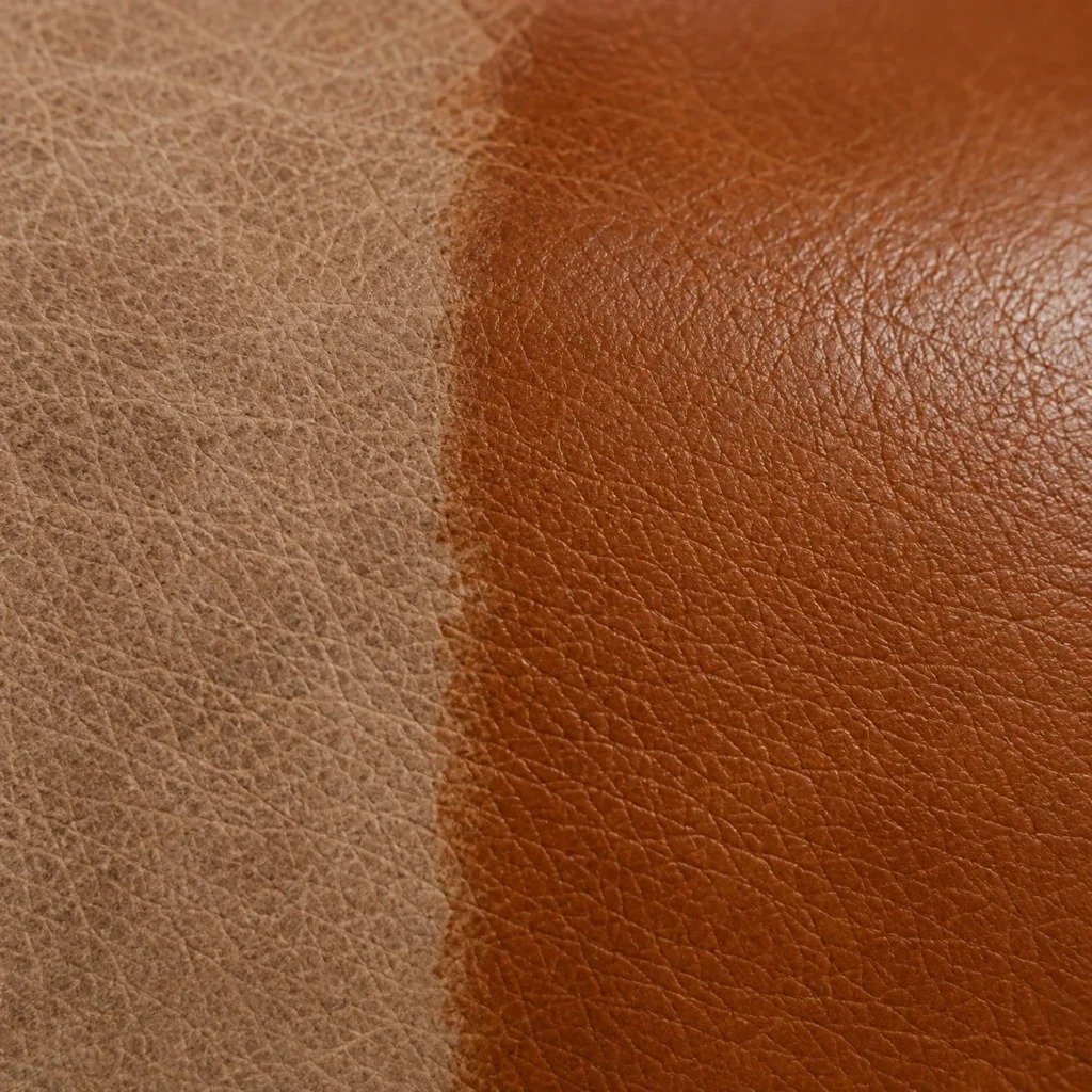 Close-up of leather being recolored to suit a lobby sofa