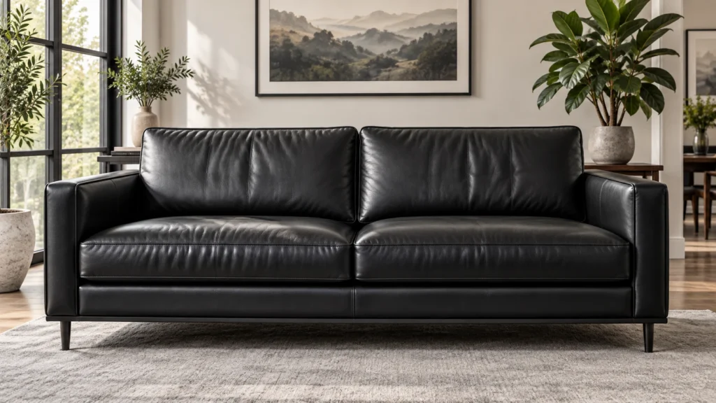 Black leather sofa