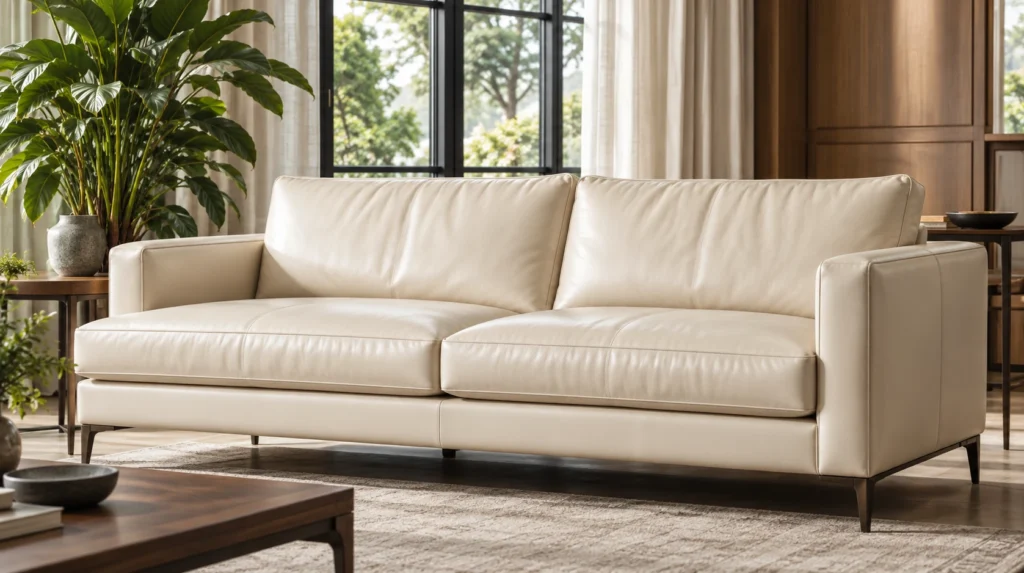 Cream and ivory leather sofa