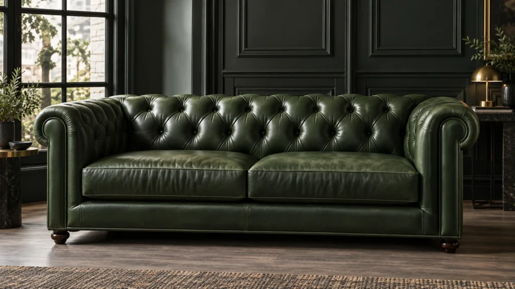 Deep colors leather sofa