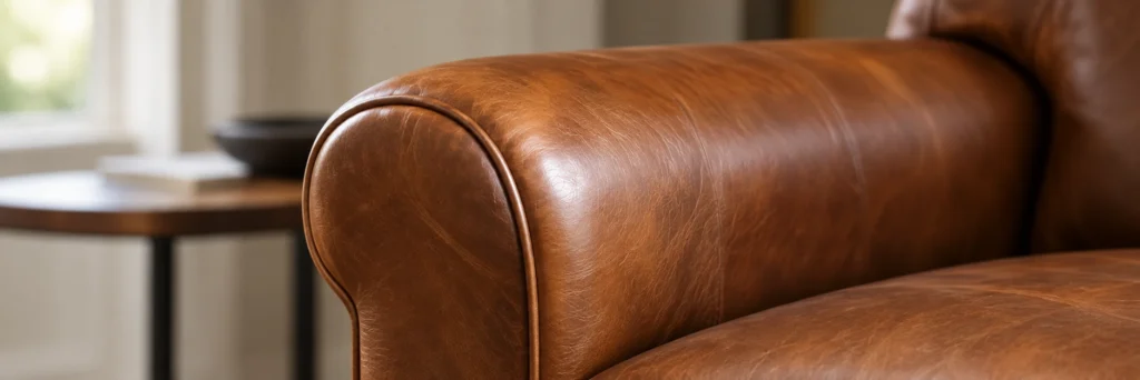 Leather sofa arm halfway through being recolored