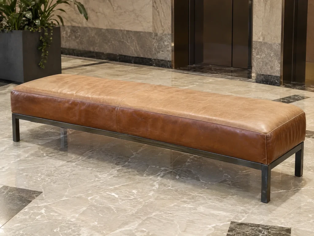 Bleached leather bench in a lobby