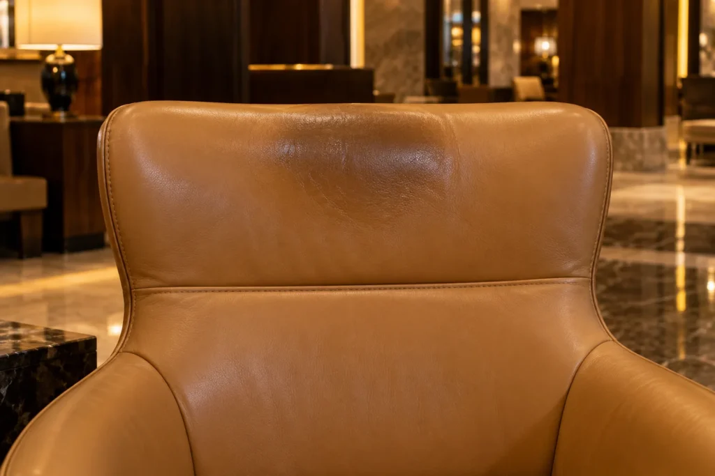 Glossy headrest on hotel lobby seating