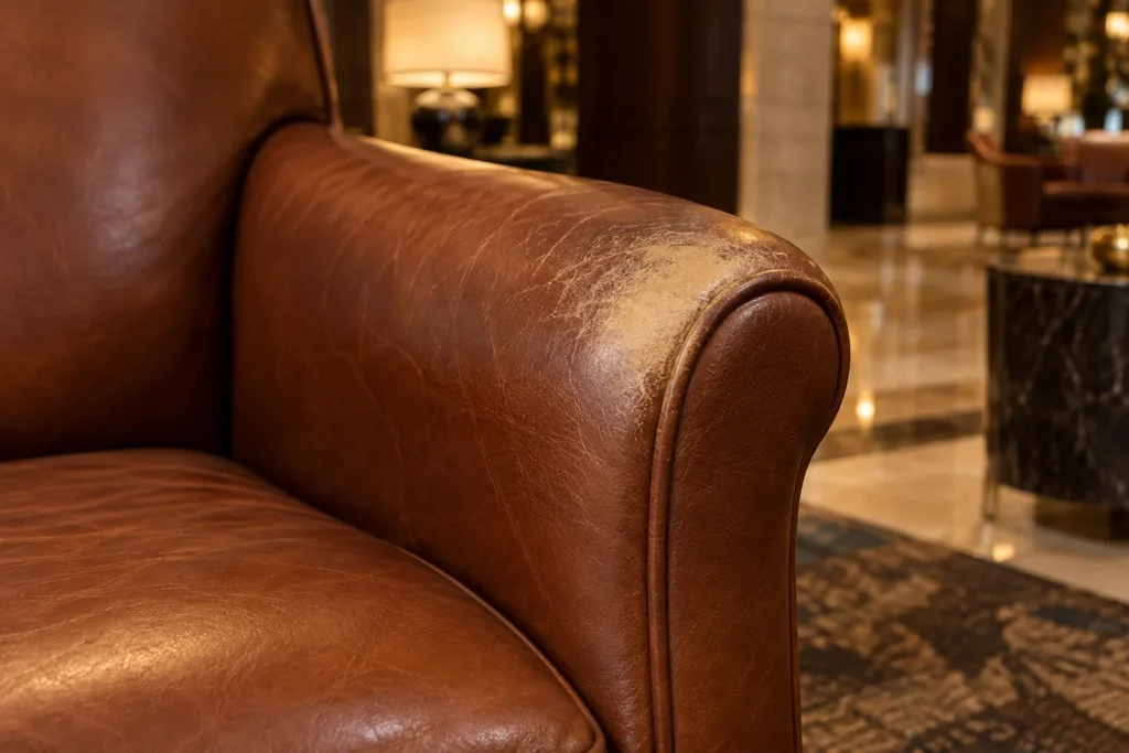 Pale arms on hotel lobby seating