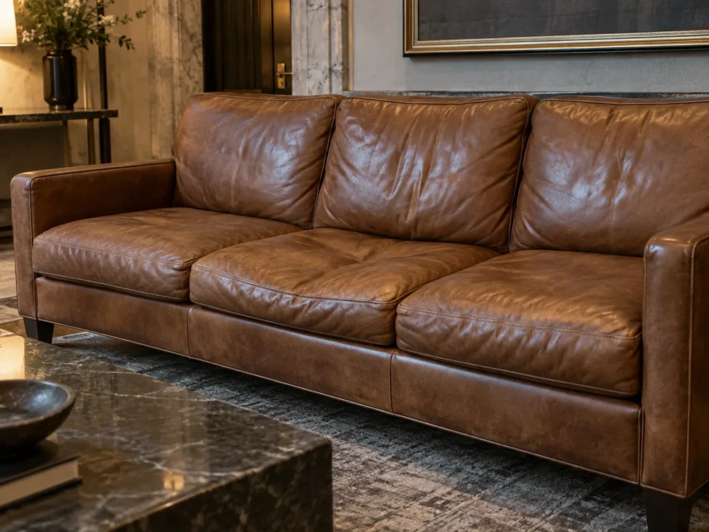 Sunken cushions on lobby leather furniture