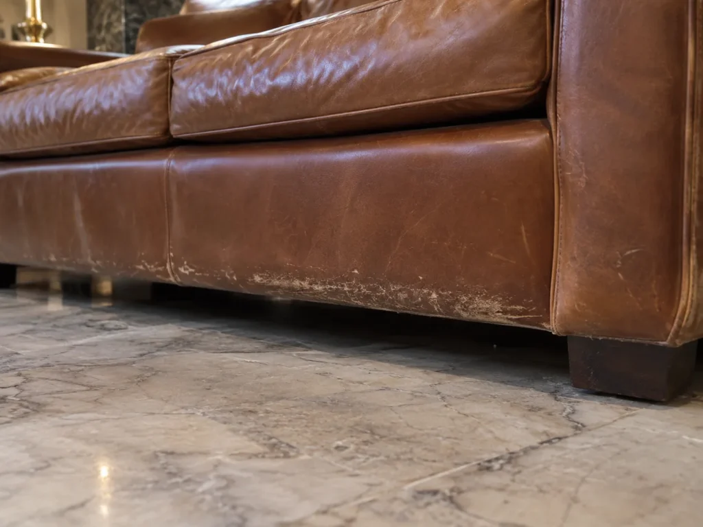 Scraped bases on lobby leather furniture