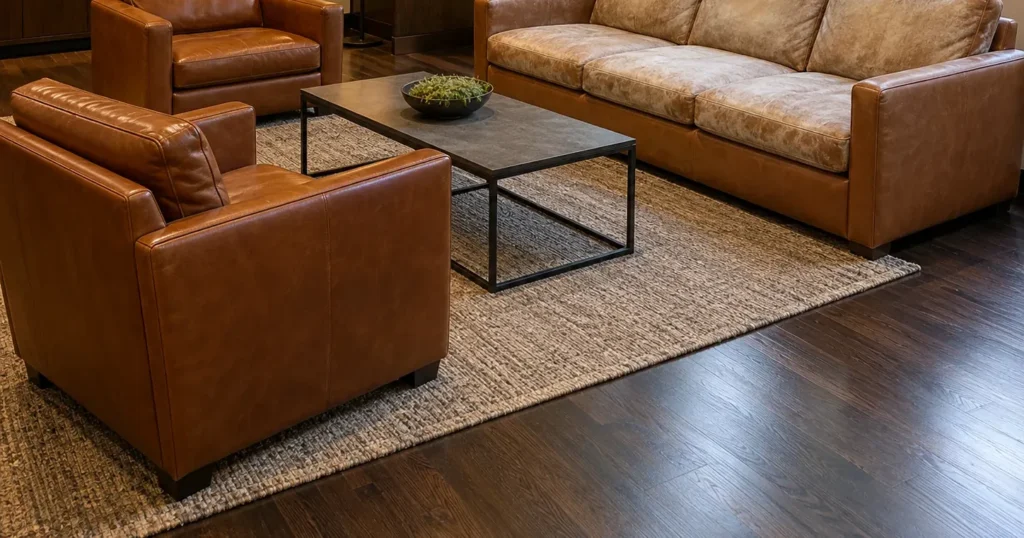 Lobby seating group where one piece has faded more than the others