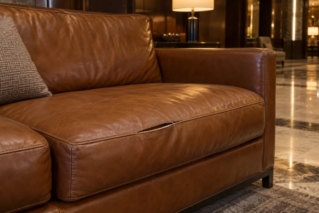 Open seam on hotel lobby seating