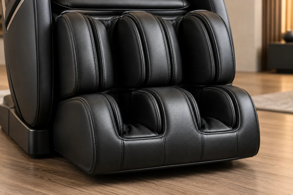 Massage chair calf and foot wells