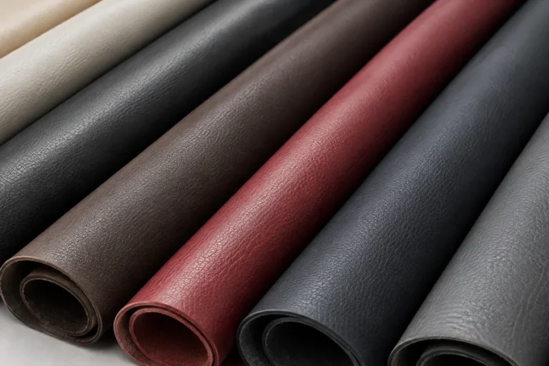 Rolls of leather and vinyl pulled while sourcing a replacement cover