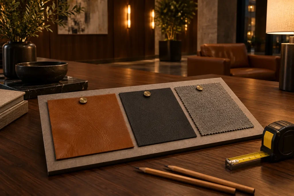 Spec board on a commercial upholstery job