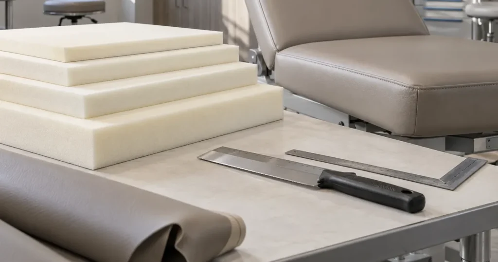 New foam layers during medical furniture reupholstery