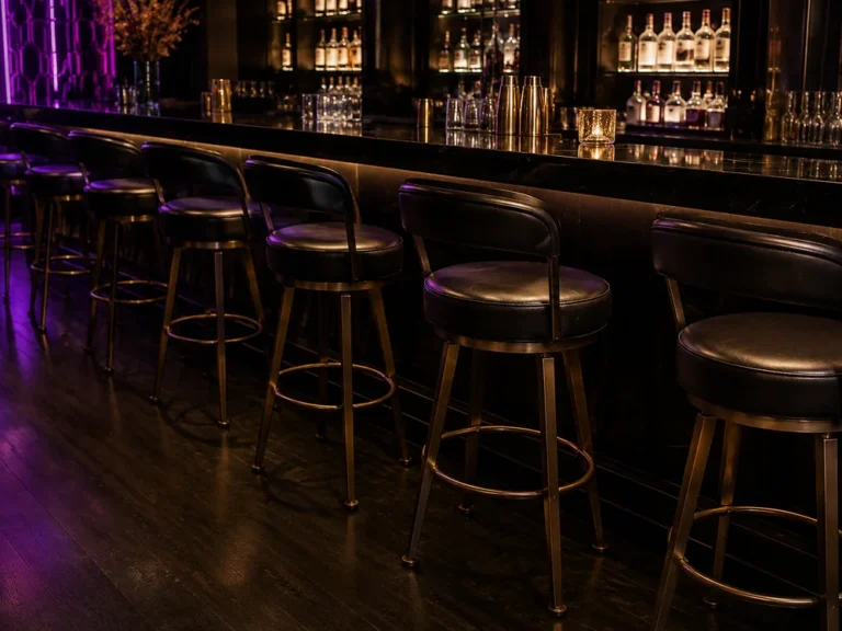 Bar stools along a nightclub bar