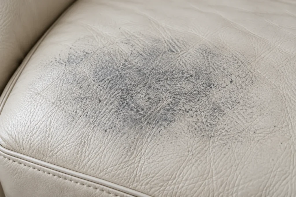 Body oil and dirt on light-colored leather