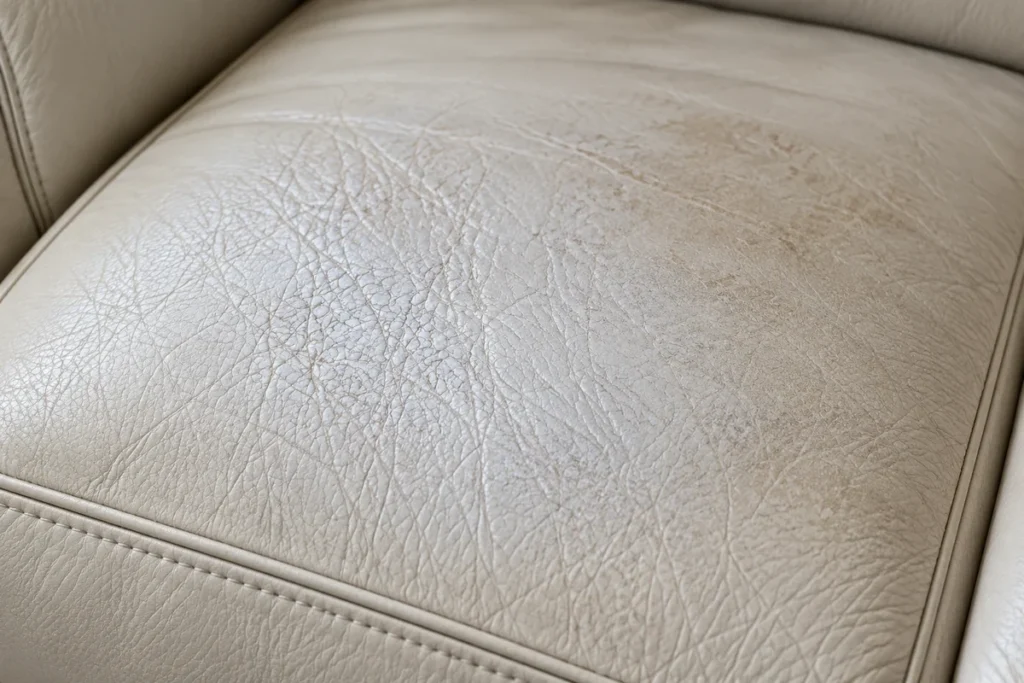 Worn finish on light-colored leather