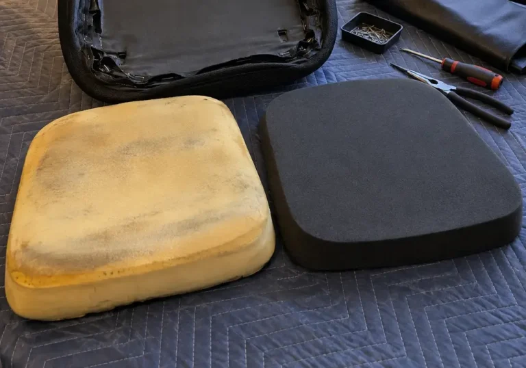 Flattened foam on a building office chair