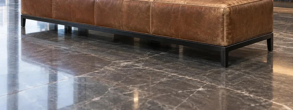A leather reception bench with fading before refinishing