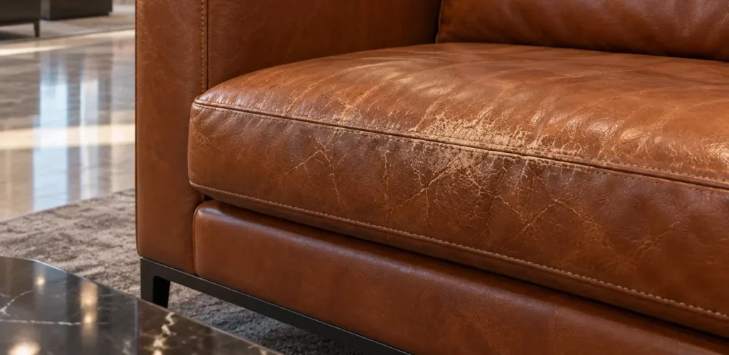 Cracked cushions on office lobby furniture