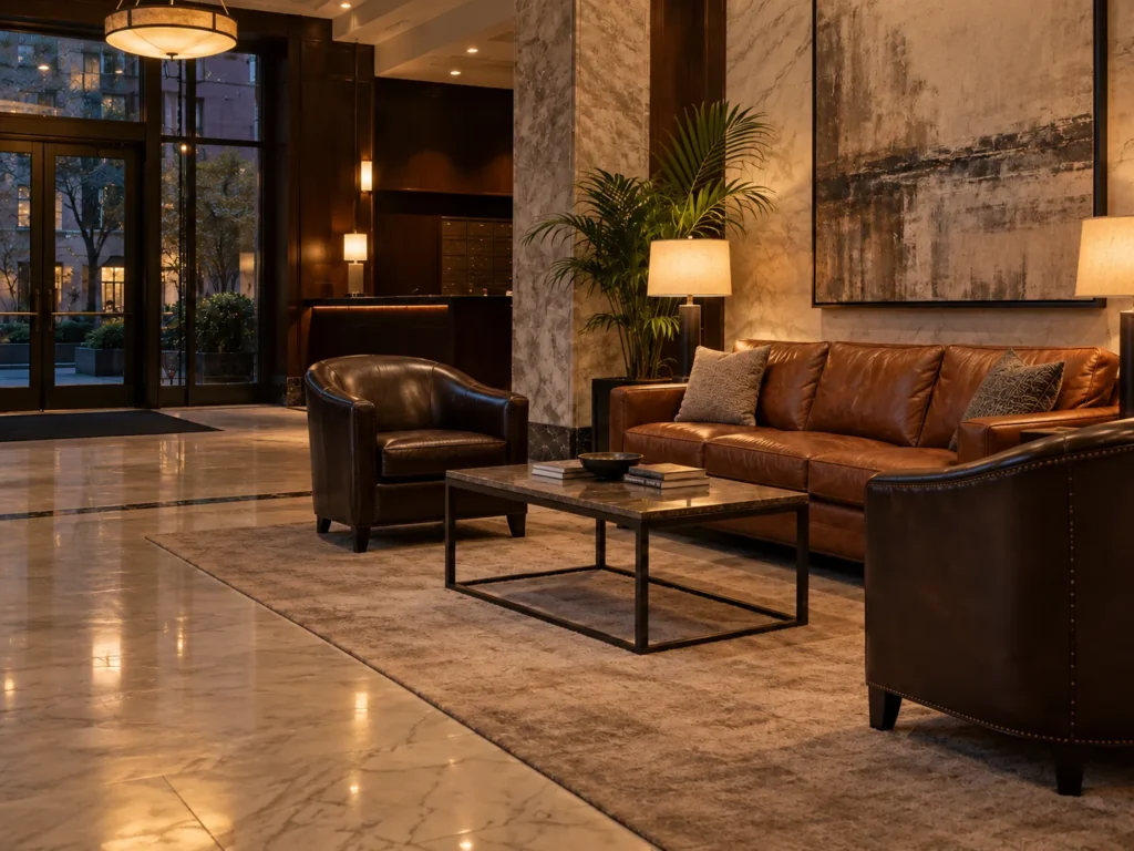 Commercial leather sofas in office reception