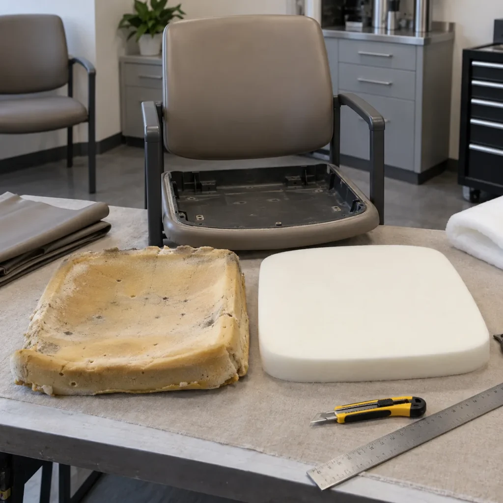Refoam stage for a clinic lobby chair