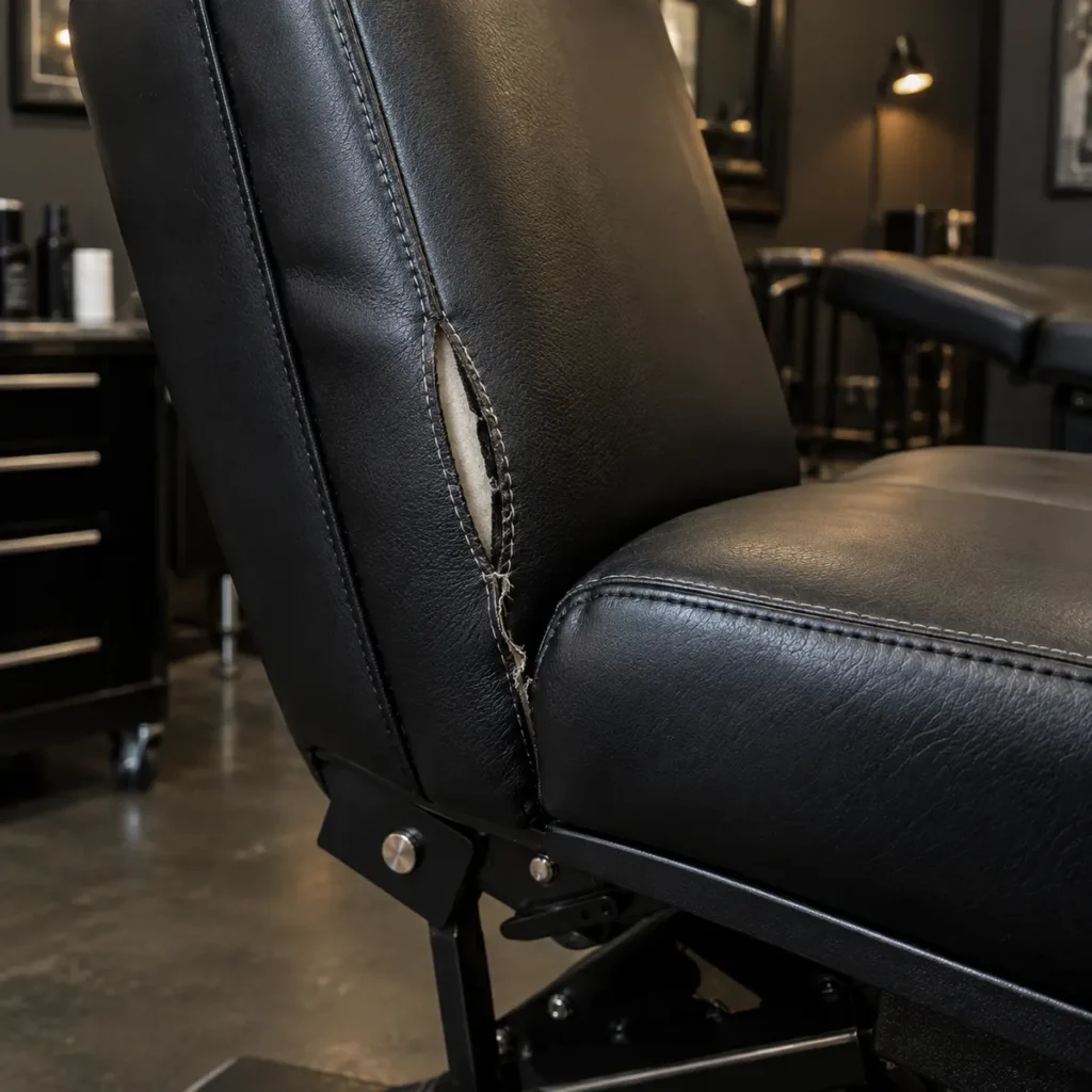 Parted seam on a tattoo chair