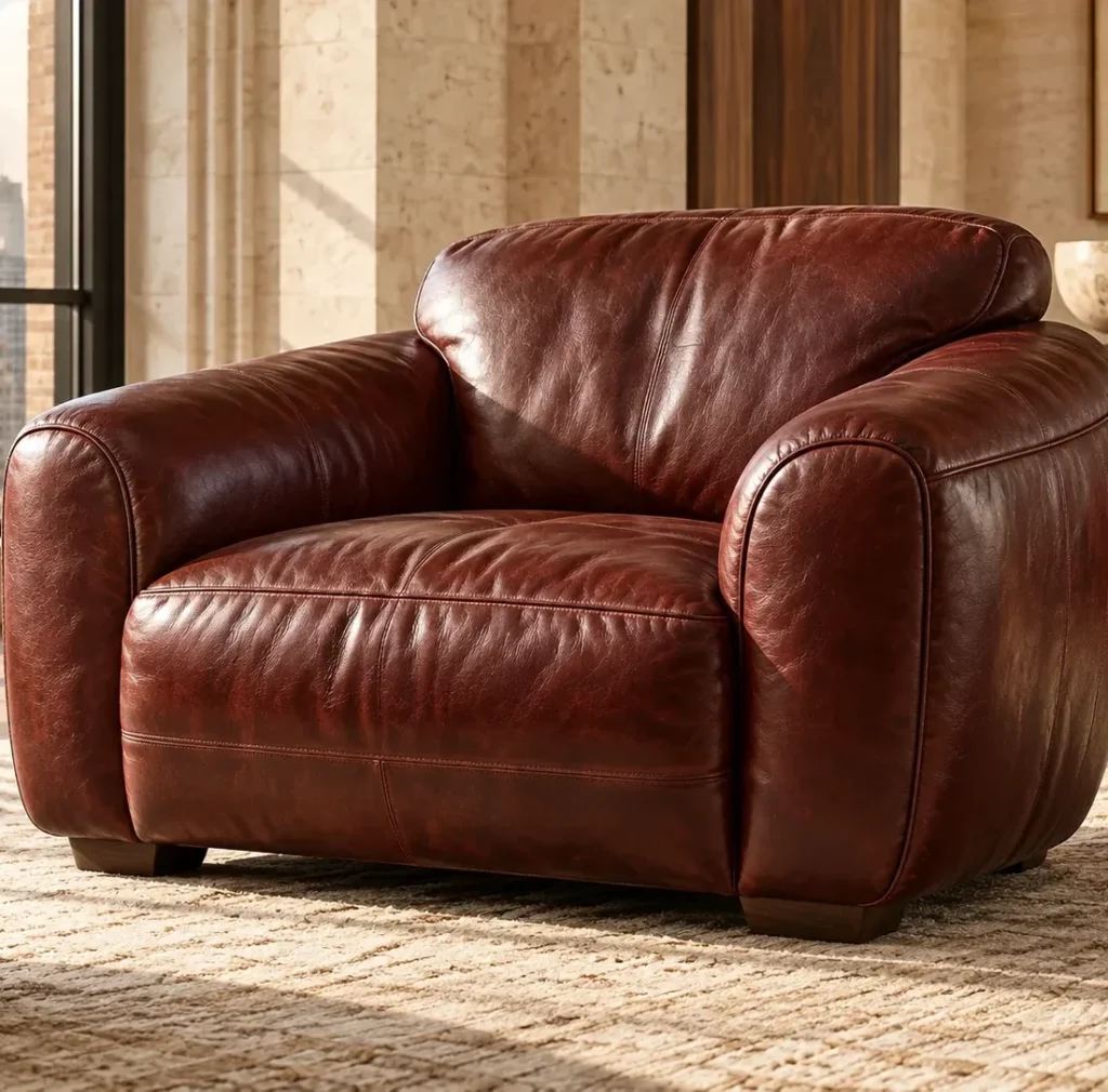 Cracking along the arm of an old leather chair
