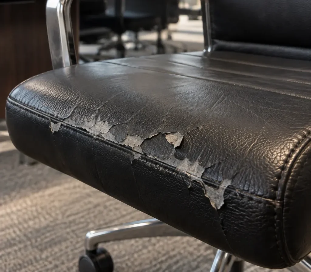 Bonded leather flaking off the seat of an office chair
