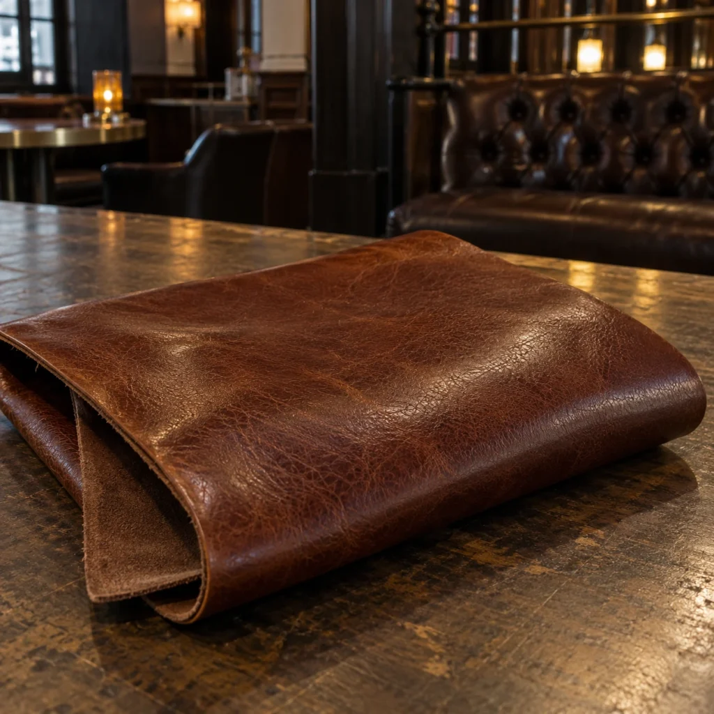 Protected leather for bar banquettes