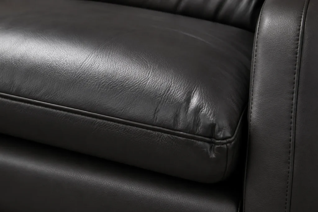 A black PVC vinyl sofa after sealing