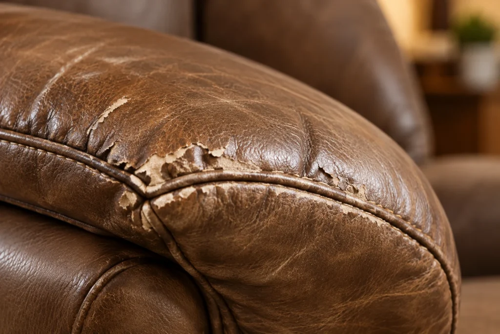Arm caps on a leather recliner