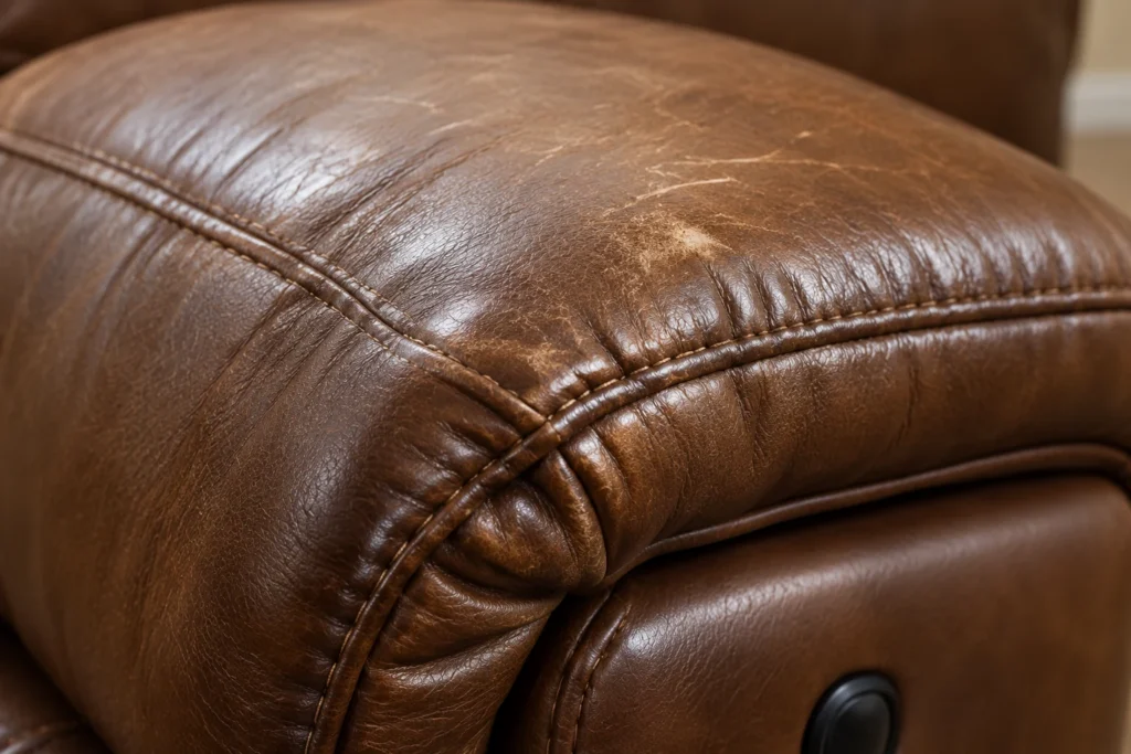 Scuffs on a leather recliner